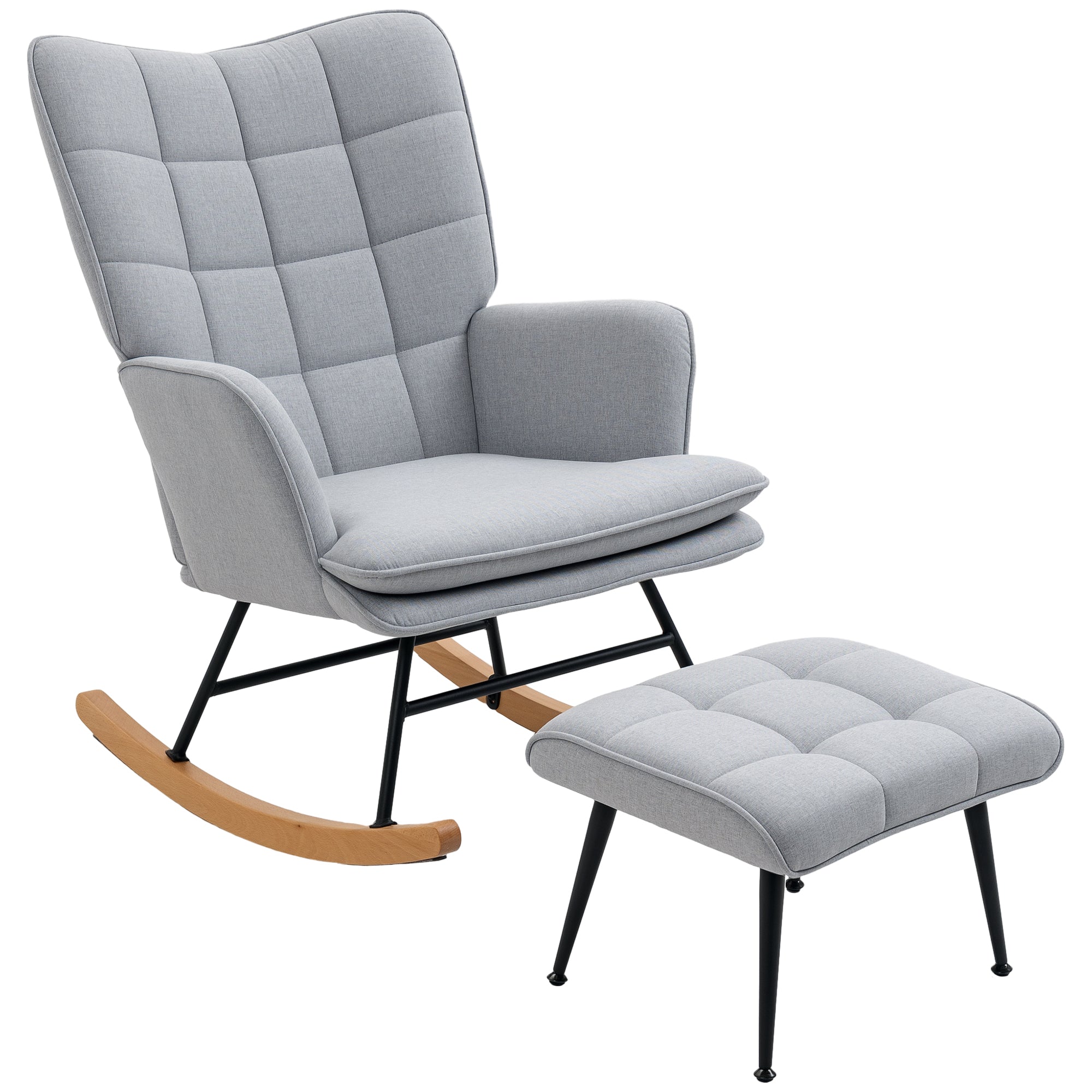 Rocking Chair Rocker with Ottoman, Armchair, Nursing Chair with Linen Look, Rocking Chair up to 130 kg load capacity for Bedroom, Living Room, Light grey