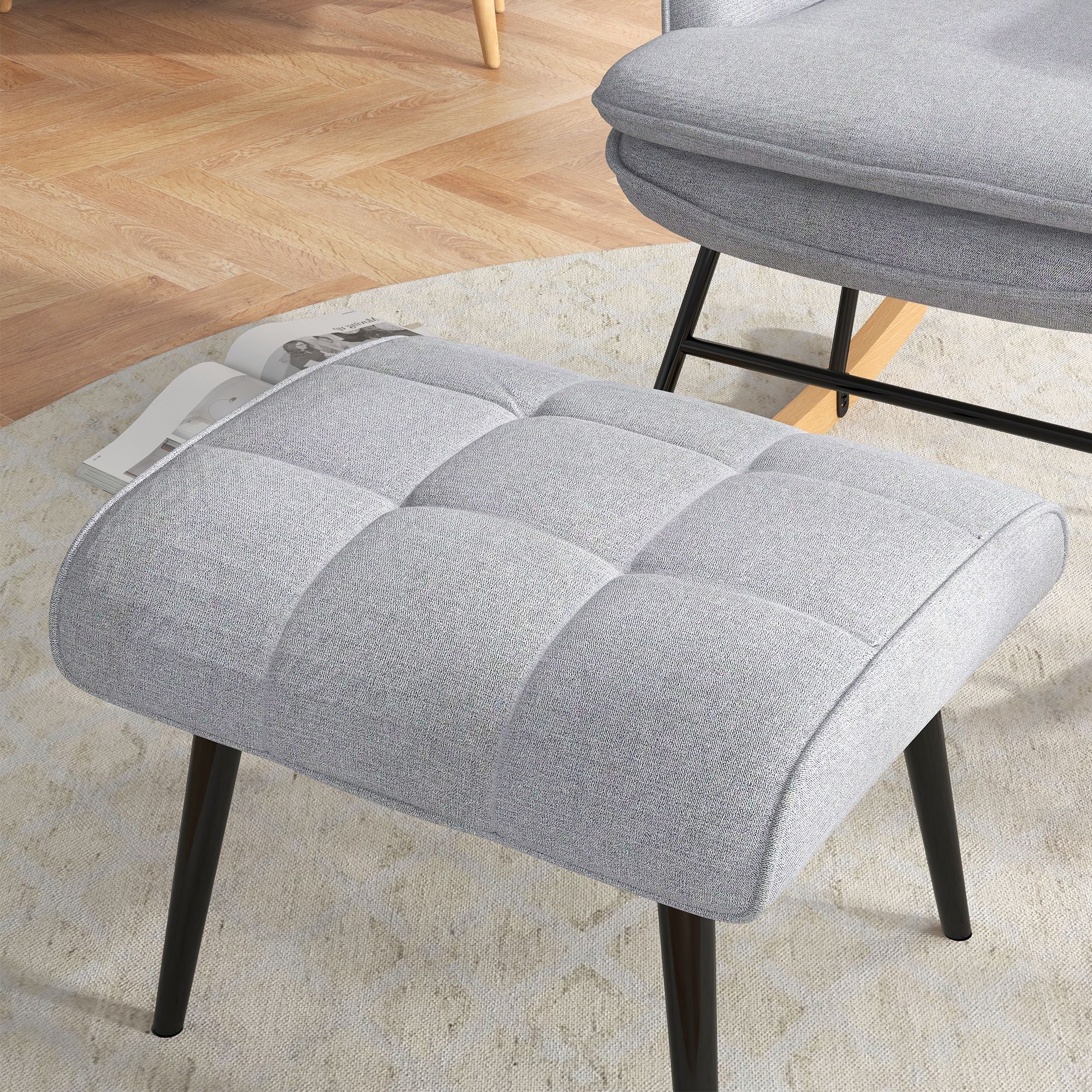 Rocking Chair Rocker with Ottoman, Armchair, Nursing Chair with Linen Look, Rocking Chair up to 130 kg load capacity for Bedroom, Living Room, Light grey