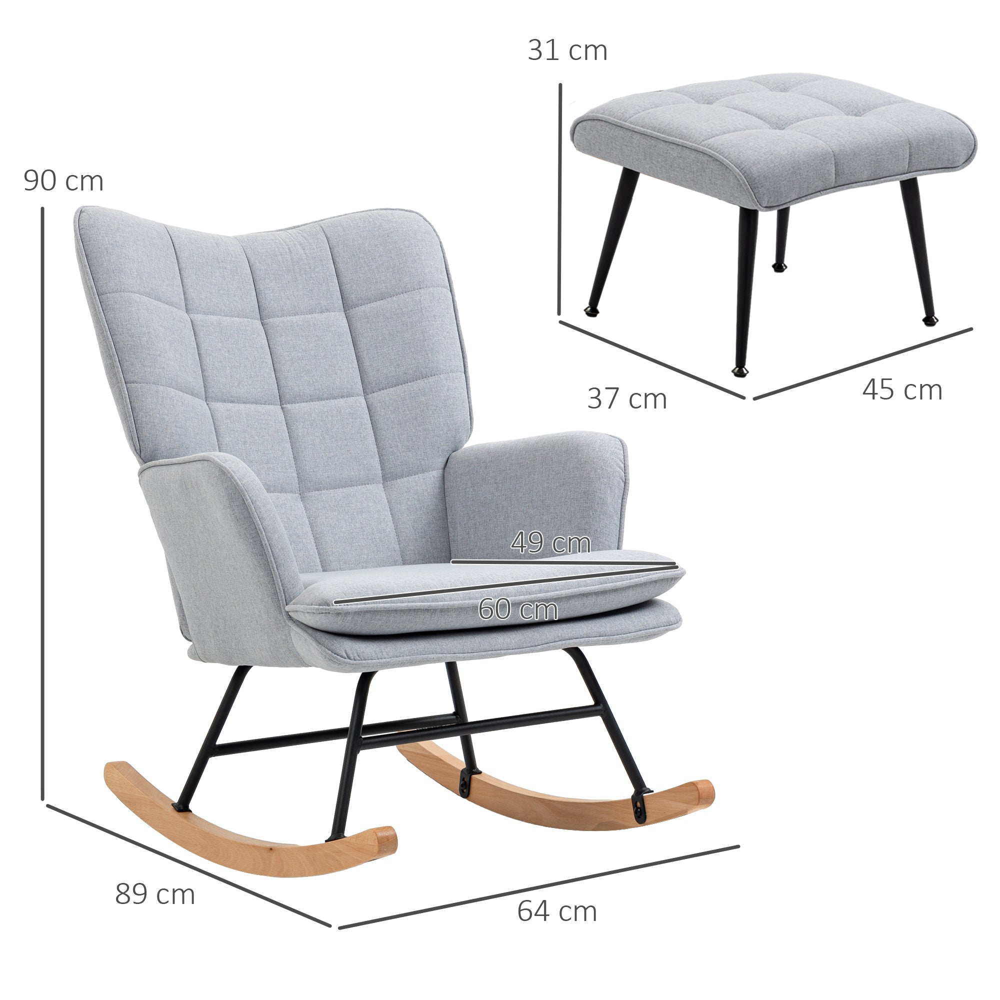Rocking Chair Rocker with Ottoman, Armchair, Nursing Chair with Linen Look, Rocking Chair up to 130 kg load capacity for Bedroom, Living Room, Light grey