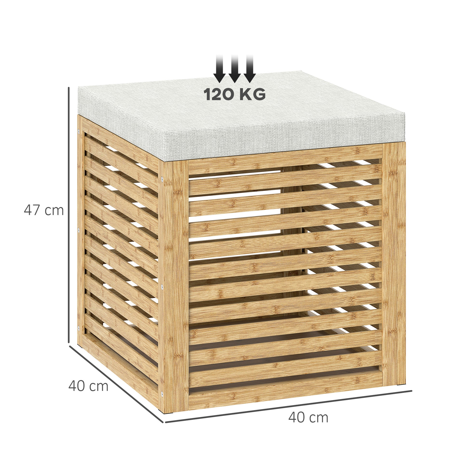 Storage Chest for Bedroom 54.7L Upholstered Storage Ottoman in Synthetic Linen with Cushion Bamboo Frame for Entryway Living Room 40x40x47 cm Gray and Natural