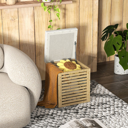 Storage Chest for Bedroom 54.7L Upholstered Storage Ottoman in Synthetic Linen with Cushion Bamboo Frame for Entryway Living Room 40x40x47 cm Gray and Natural