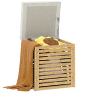 Storage Chest for Bedroom 54.7L Upholstered Storage Ottoman in Synthetic Linen with Cushion Bamboo Frame for Entryway Living Room 40x40x47 cm Gray and Natural