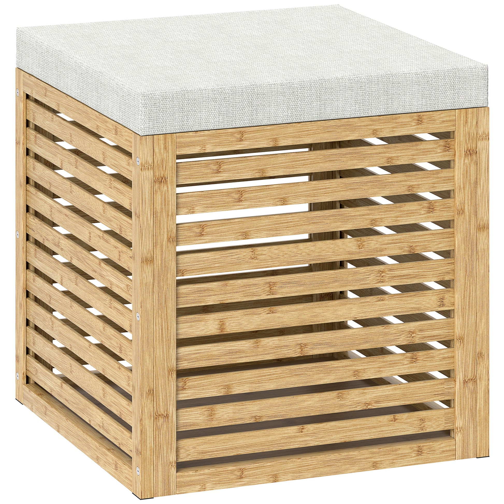 Storage Chest for Bedroom 54.7L Upholstered Storage Ottoman in Synthetic Linen with Cushion Bamboo Frame for Entryway Living Room 40x40x47 cm Gray and Natural