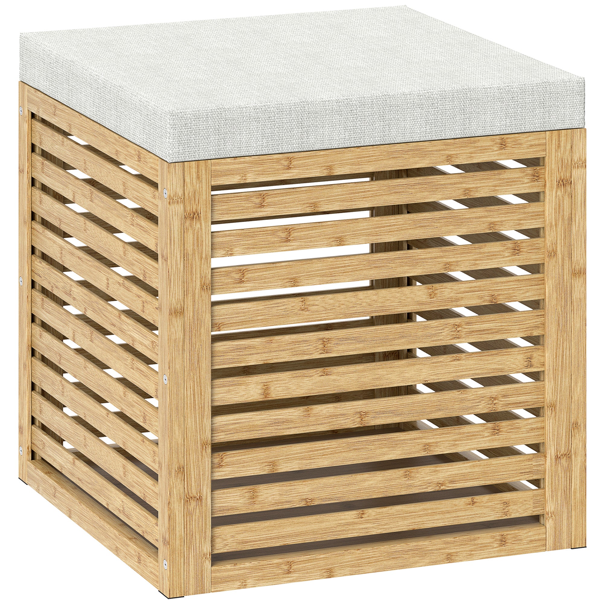 Storage Chest for Bedroom 54.7L Upholstered Storage Ottoman in Synthetic Linen with Cushion Bamboo Frame for Entryway Living Room 40x40x47 cm Gray and Natural