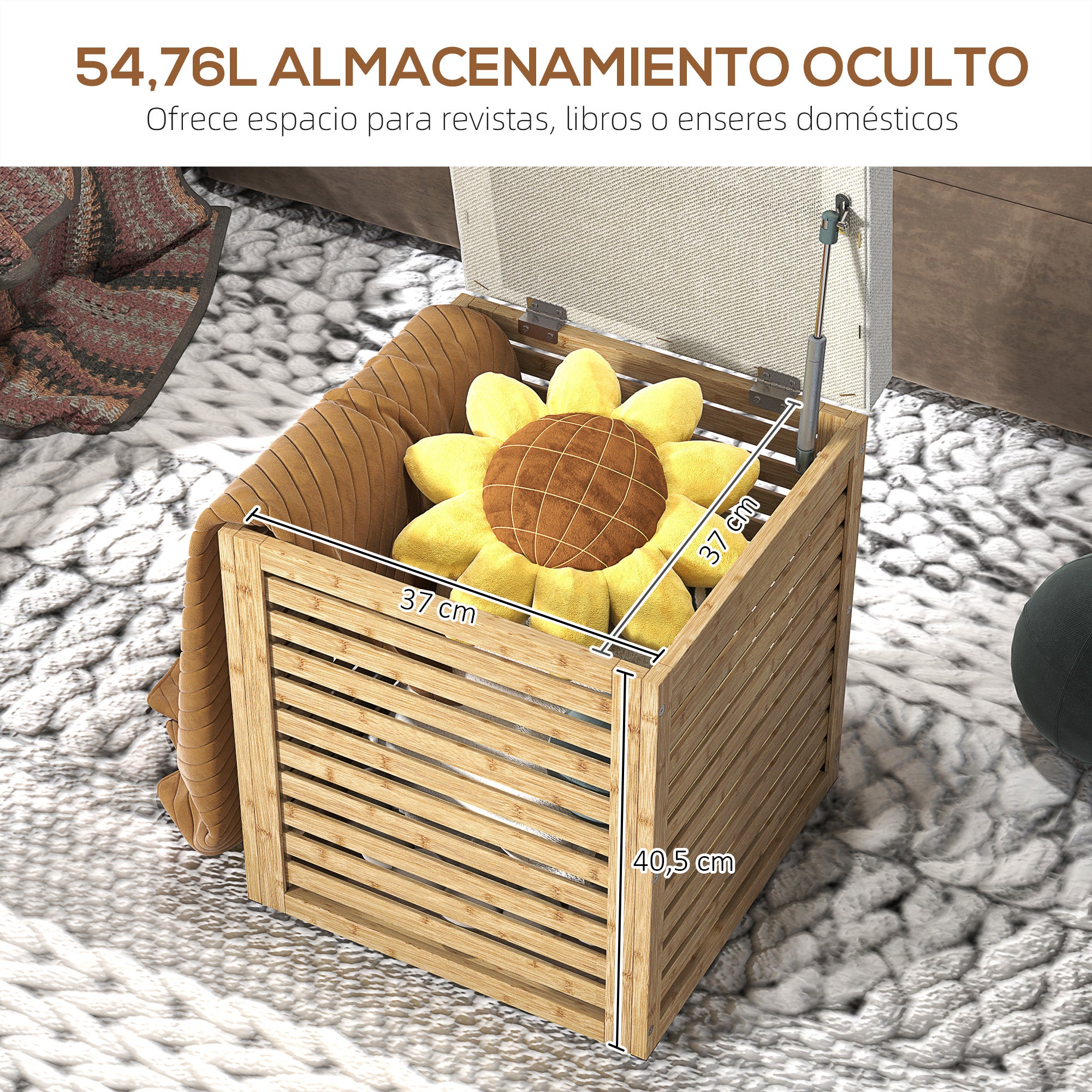 Storage Chest for Bedroom 54.7L Upholstered Storage Ottoman in Synthetic Linen with Cushion Bamboo Frame for Entryway Living Room 40x40x47 cm Gray and Natural