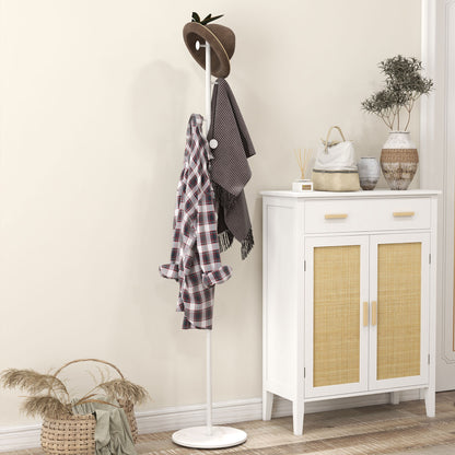 Freestanding Coat Rack with 6 Steel Disc Hooks and Slate Base, Steel Coat Stand for Entryway and Bedroom, White