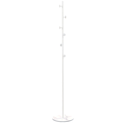 Freestanding Coat Rack with 6 Steel Disc Hooks and Slate Base, Steel Coat Stand for Entryway and Bedroom, White