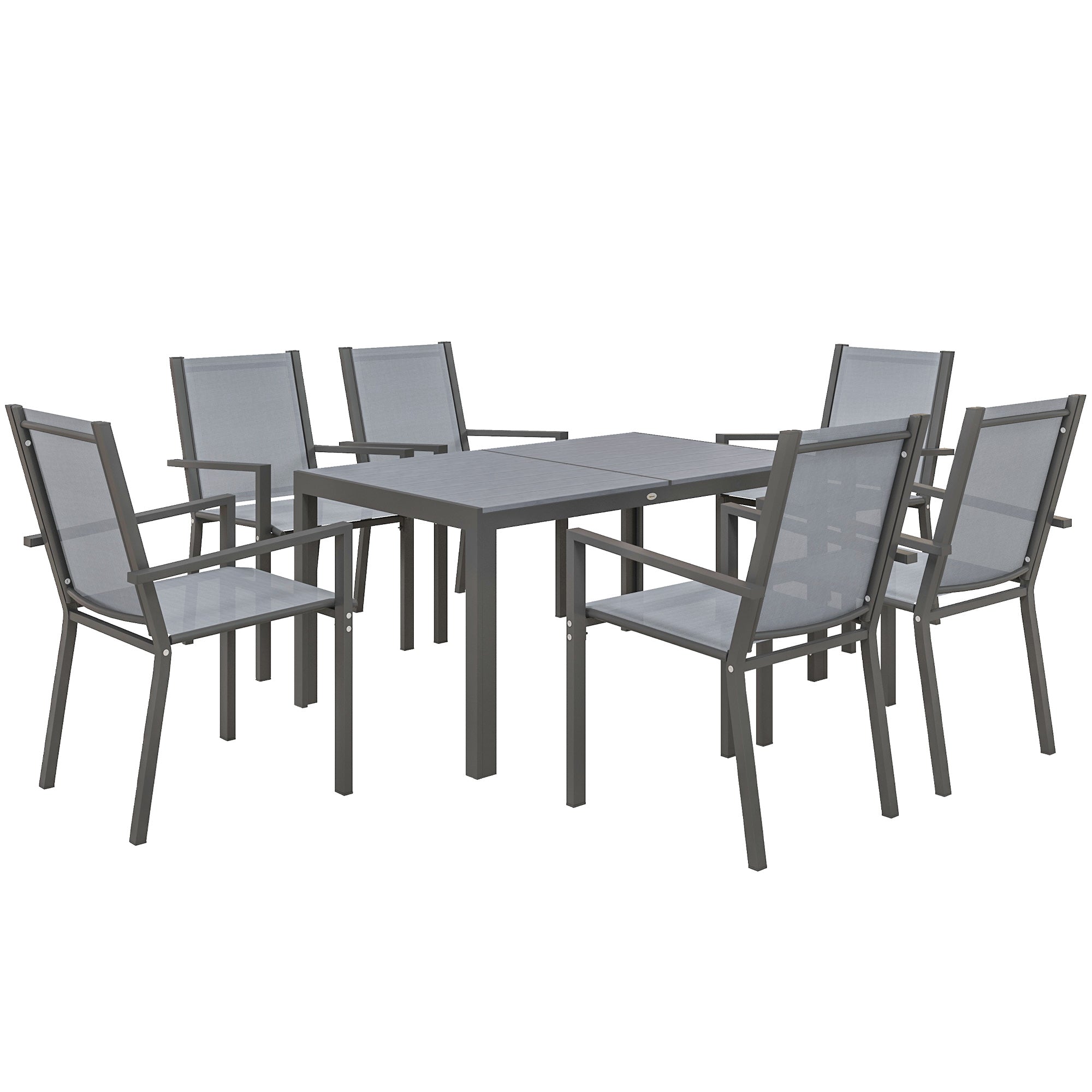 Garden Furniture Set for 6 people, Outdoor Lounge Set, Steel Frames, Stackable Chairs, High Backrests, Grey