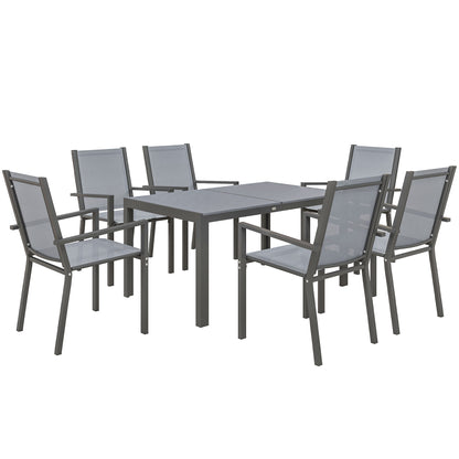 Garden Furniture Set for 6 people, Outdoor Lounge Set, Steel Frames, Stackable Chairs, High Backrests, Grey