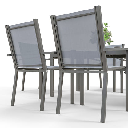 Garden Furniture Set for 6 people, Outdoor Lounge Set, Steel Frames, Stackable Chairs, High Backrests, Grey