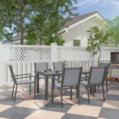 Garden Furniture Set for 6 people, Outdoor Lounge Set, Steel Frames, Stackable Chairs, High Backrests, Grey