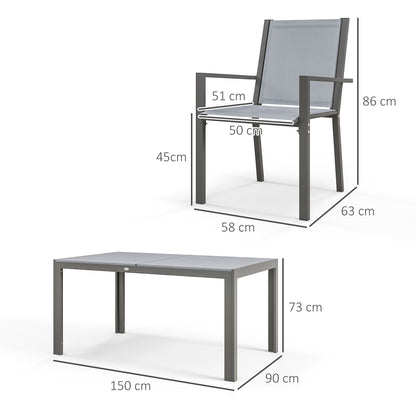 Garden Furniture Set for 6 people, Outdoor Lounge Set, Steel Frames, Stackable Chairs, High Backrests, Grey