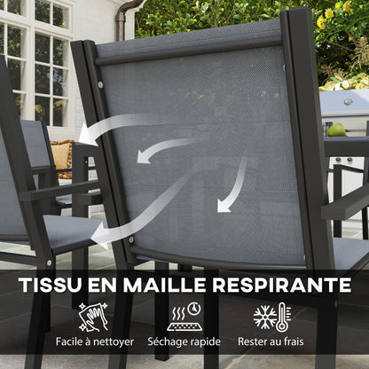 Garden Furniture Set for 6 people, Outdoor Lounge Set, Steel Frames, Stackable Chairs, High Backrests, Grey
