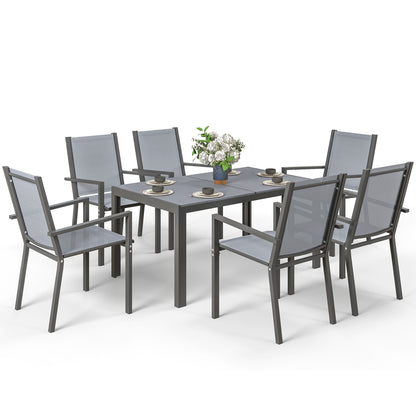 Garden Furniture Set for 6 people, Outdoor Lounge Set, Steel Frames, Stackable Chairs, High Backrests, Grey