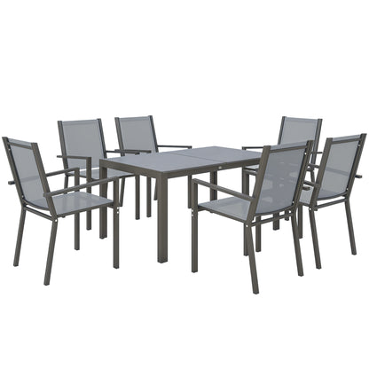 Garden Furniture Set for 6 people, Outdoor Lounge Set, Steel Frames, Stackable Chairs, High Backrests, Grey