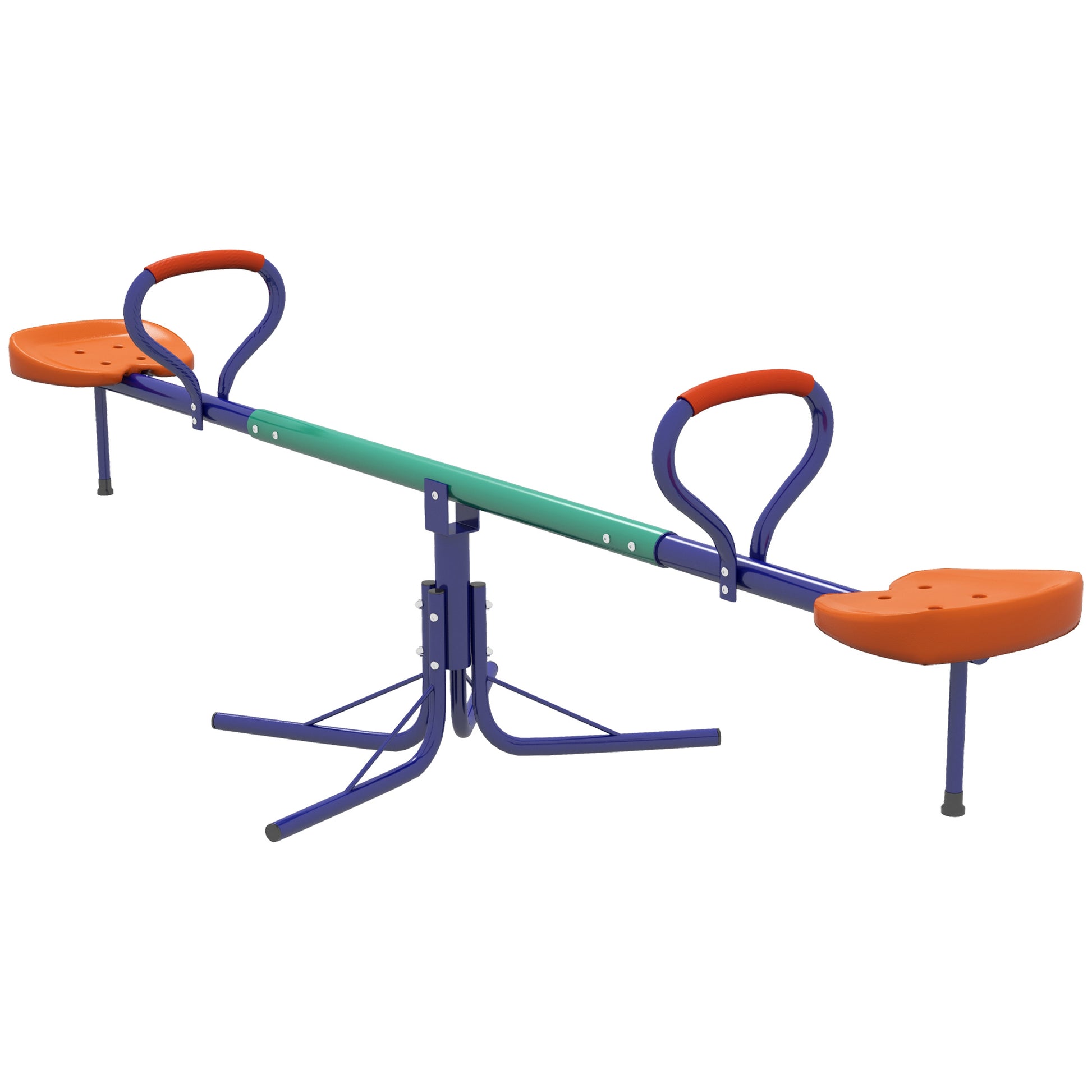 Kids Swing Rocker Load 90 kg Swivel 360° Children's Seesaw with Adjustable Length Bar Shock-Absorbing Post Soft Handle Comfortable Seat and Steel Base for Patio Garden Multicolor