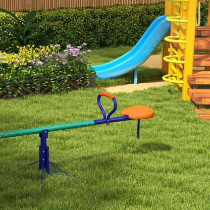 Kids Swing Rocker Load 90 kg Swivel 360° Children's Seesaw with Adjustable Length Bar Shock-Absorbing Post Soft Handle Comfortable Seat and Steel Base for Patio Garden Multicolor