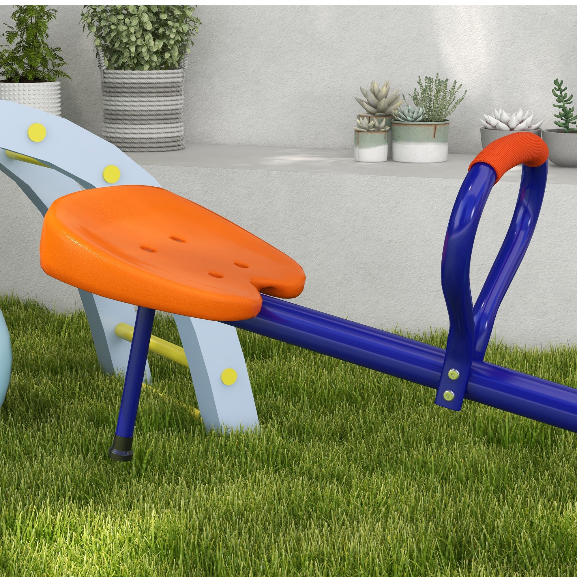 Kids Swing Rocker Load 90 kg Swivel 360° Children's Seesaw with Adjustable Length Bar Shock-Absorbing Post Soft Handle Comfortable Seat and Steel Base for Patio Garden Multicolor
