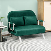 2-Seater Convertible Sofa Bed with Adjustable Backrest and 2 Cushions, Suede Upholstery Removable for Living Room, Guest Room, 111 x 80 x 78 cm, Green