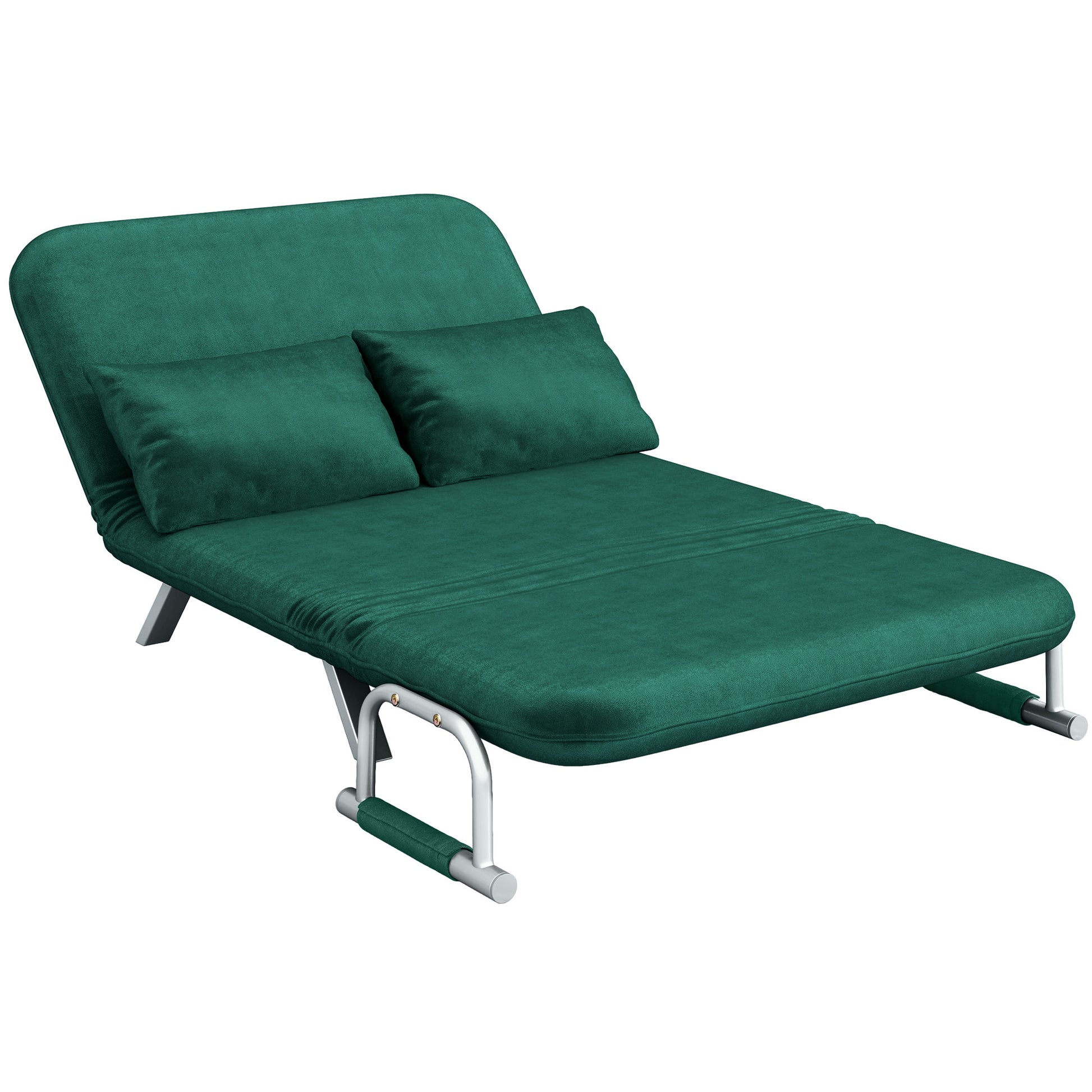 2-Seater Convertible Sofa Bed with Adjustable Backrest and 2 Cushions, Suede Upholstery Removable for Living Room, Guest Room, 111 x 80 x 78 cm, Green