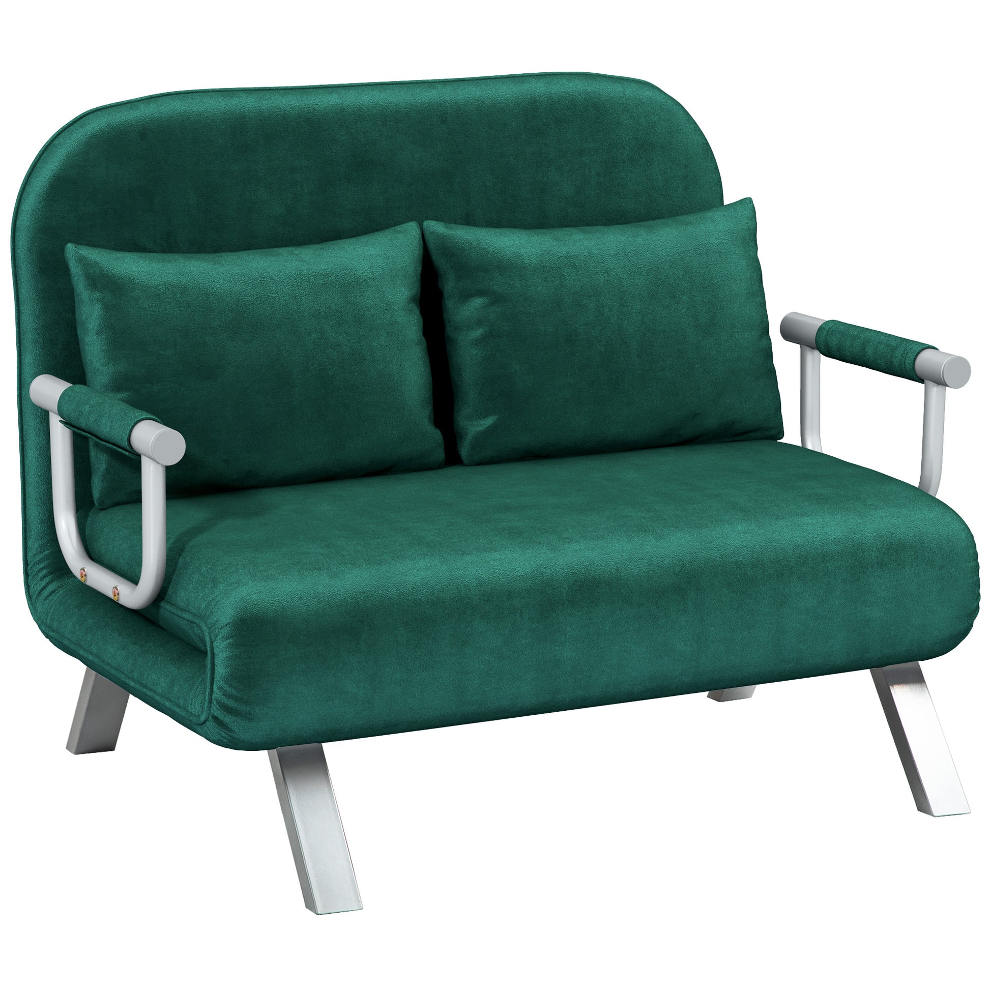 2-Seater Convertible Sofa Bed with Adjustable Backrest and 2 Cushions, Suede Upholstery Removable for Living Room, Guest Room, 111 x 80 x 78 cm, Green