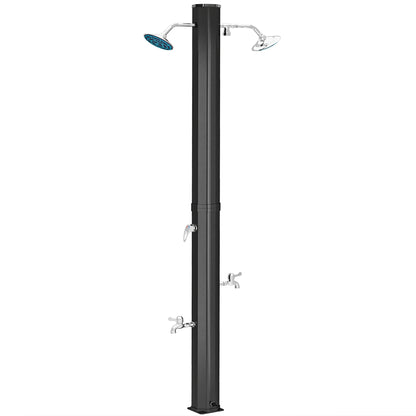 Solar Garden Shower 35 L Solar Outdoor Shower with 2 Rotating Heads Foot Taps and Maximum 55°C Hot Water for Pool Camping Patio 73x18x217 cm Black