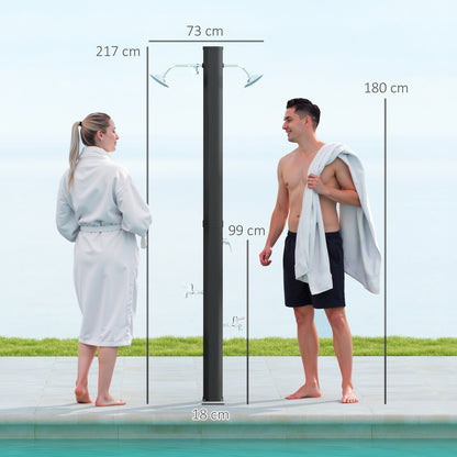 Solar Garden Shower 35 L Solar Outdoor Shower with 2 Rotating Heads Foot Taps and Maximum 55°C Hot Water for Pool Camping Patio 73x18x217 cm Black