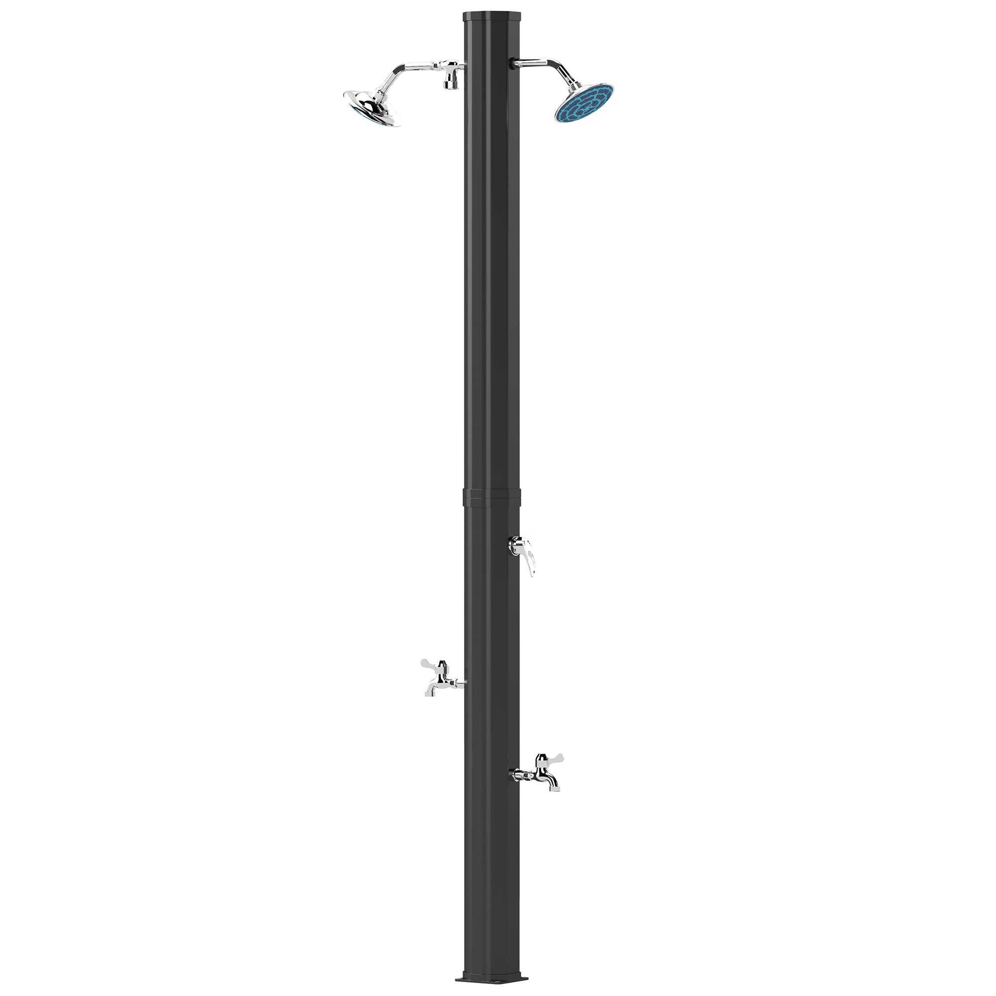 Solar Garden Shower 35 L Solar Outdoor Shower with 2 Rotating Heads Foot Taps and Maximum 55°C Hot Water for Pool Camping Patio 73x18x217 cm Black