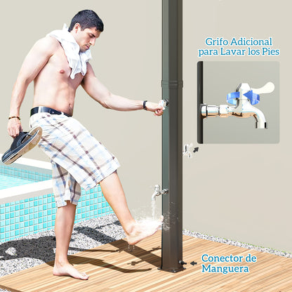 Solar Garden Shower 35 L Solar Outdoor Shower with 2 Rotating Heads Foot Taps and Maximum 55°C Hot Water for Pool Camping Patio 73x18x217 cm Black