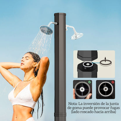 Solar Garden Shower 35 L Solar Outdoor Shower with 2 Rotating Heads Foot Taps and Maximum 55°C Hot Water for Pool Camping Patio 73x18x217 cm Black