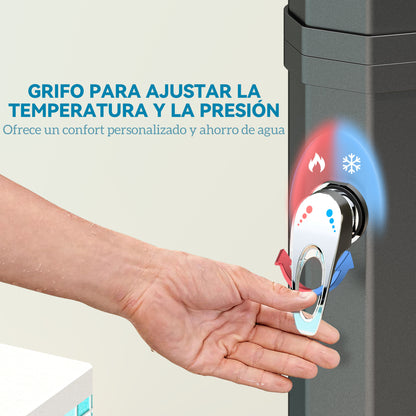 Solar Garden Shower 35 L Solar Outdoor Shower with 2 Rotating Heads Foot Taps and Maximum 55°C Hot Water for Pool Camping Patio 73x18x217 cm Black