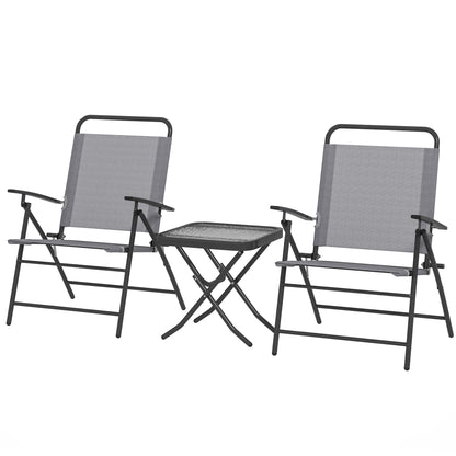 3-Piece Patio Outdoor Table and Chairs Set Foldable Garden Furniture with Adjustable Backrest Glass Top and Steel Frame Gray