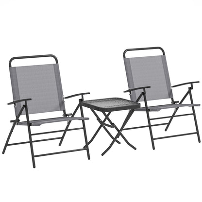 3-Piece Patio Outdoor Table and Chairs Set Foldable Garden Furniture with Adjustable Backrest Glass Top and Steel Frame Gray