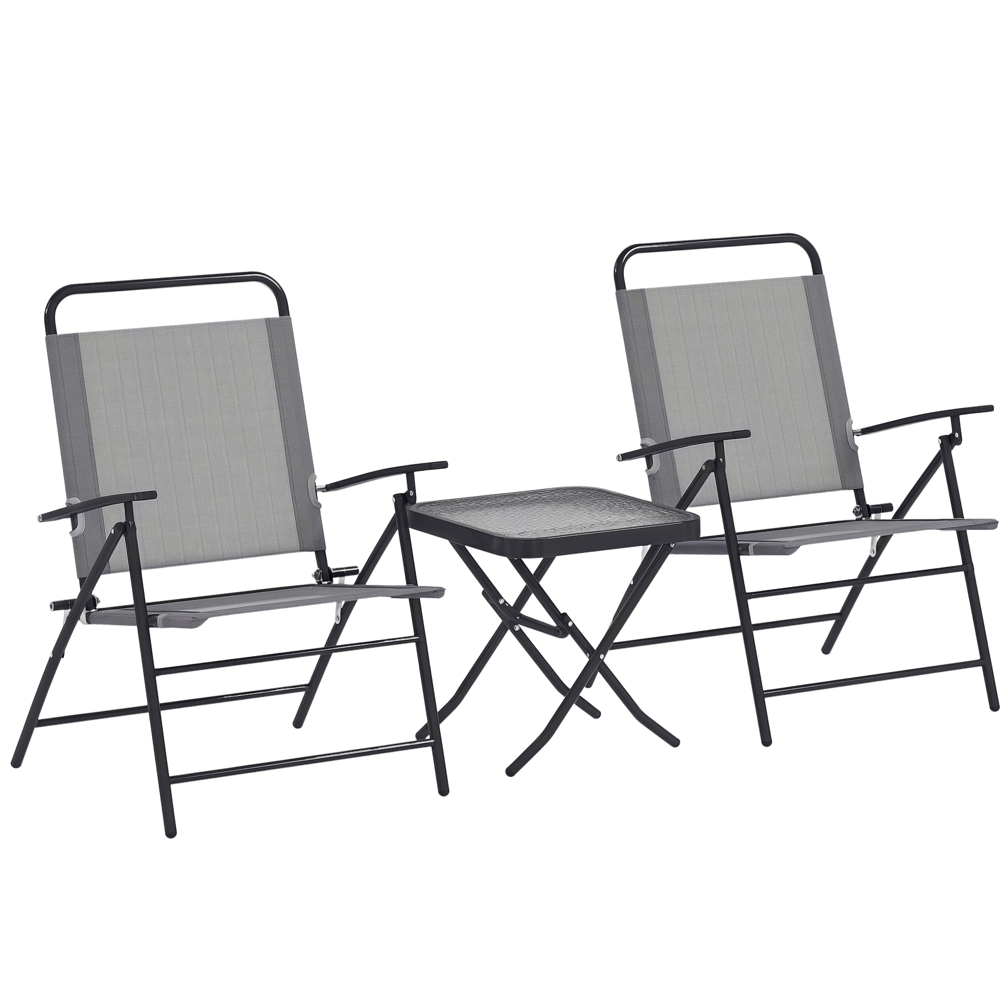3-Piece Patio Outdoor Table and Chairs Set Foldable Garden Furniture with Adjustable Backrest Glass Top and Steel Frame Gray