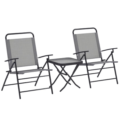 3-Piece Patio Outdoor Table and Chairs Set Foldable Garden Furniture with Adjustable Backrest Glass Top and Steel Frame Gray