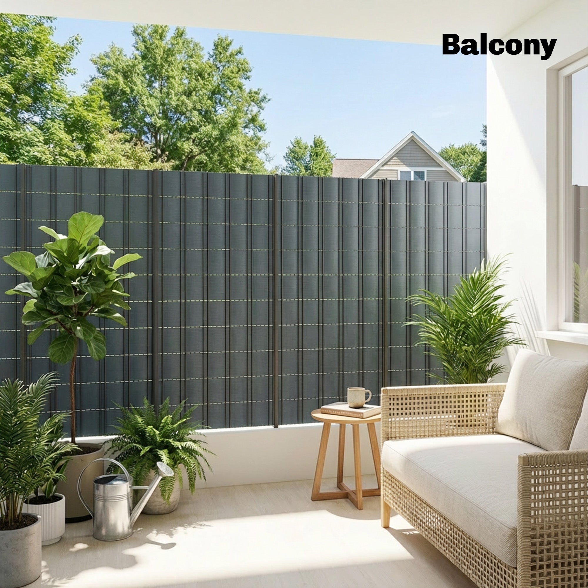 4-Pack Garden Privacy Screen — 35 m x 19 cm (115 ft x 7.5 in), Waterproof & UV-Resistant Windbreak with Clips, Gray
