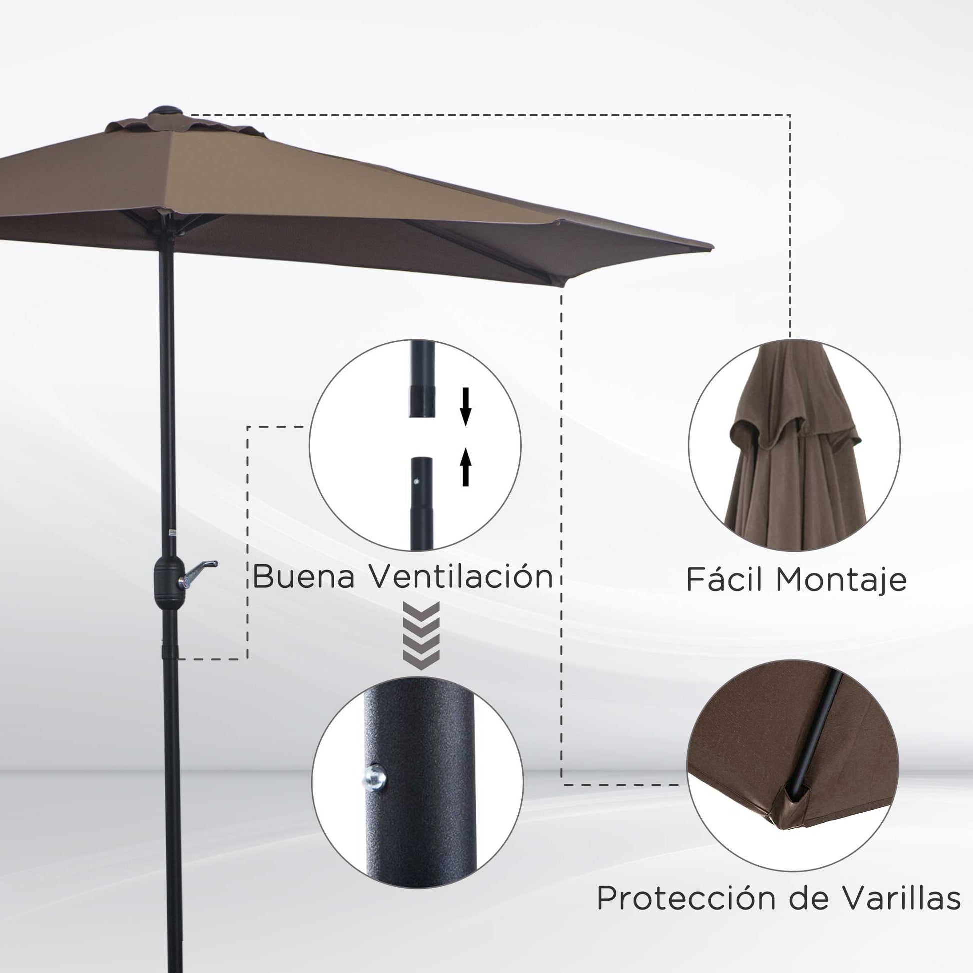 Umbrella 106.1x54.3x92.9 inches Garden Parasol with Crank and Semicircular Shape for Outdoor Terrace Patio Pool Brown
