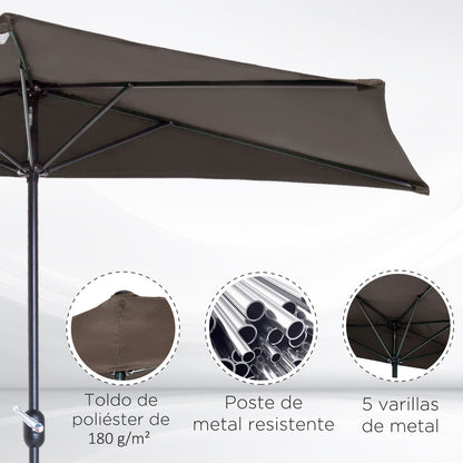 Umbrella 106.1x54.3x92.9 inches Garden Parasol with Crank and Semicircular Shape for Outdoor Terrace Patio Pool Brown