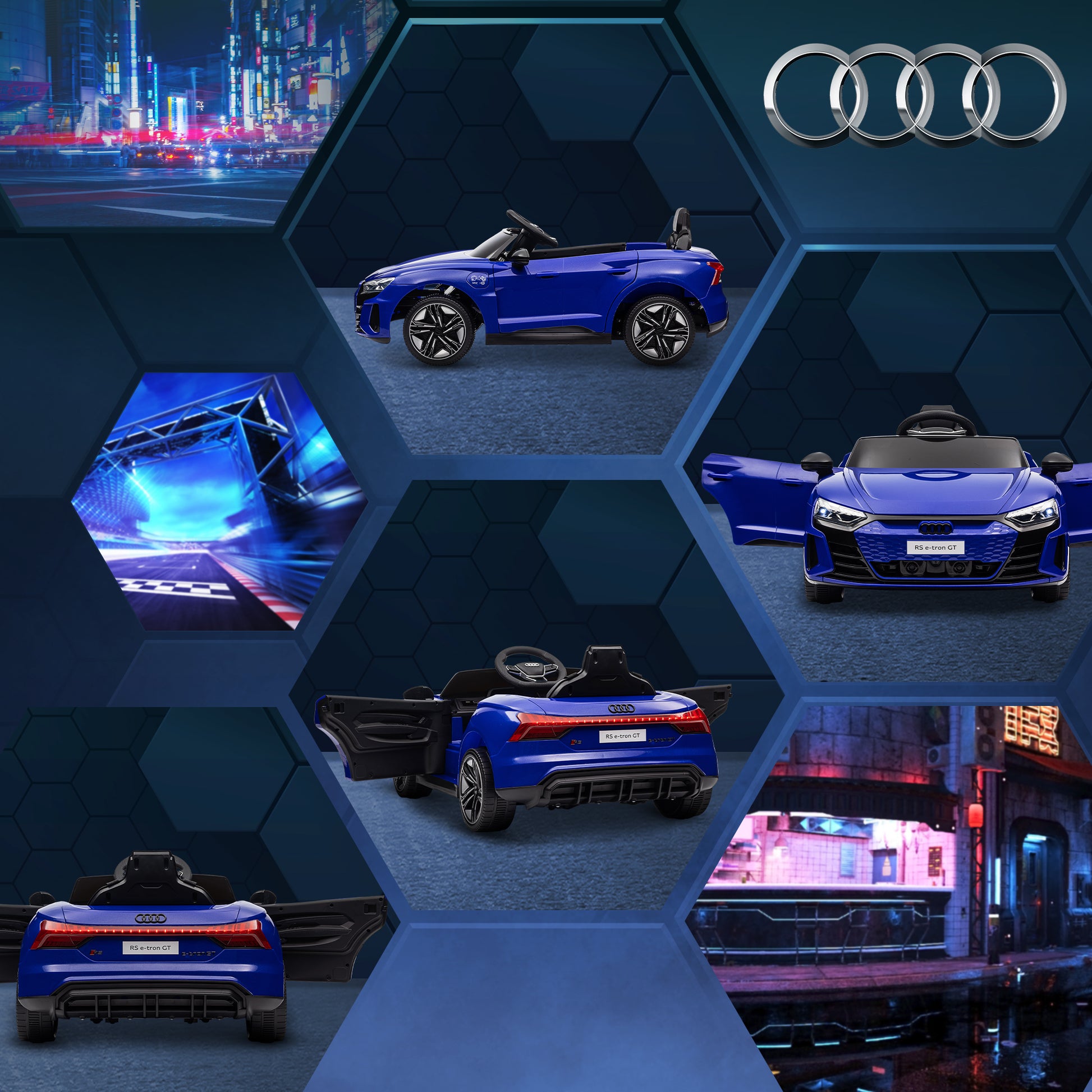 12V Electric Kids Car - Parental Remote Control Provided - Max. Speed 5 Km/h - Sound and Light Effects - Dark Blue Audi RS E-tron GT