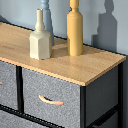 9-Drawer Chest Storage Cabinet Folding Cloth Drawer - Black Steel Frame - 100 x 30 x 100 cm, Bedroom, Entryway, Living Room, Oak and Grey