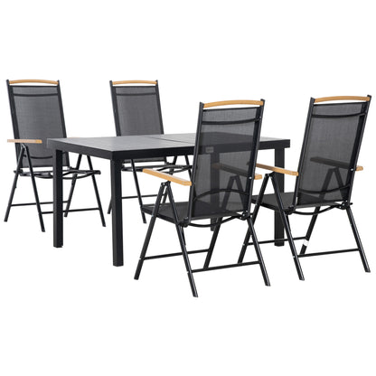 5-Piece Aluminum Dining Set, Table and 4 Folding Adjustable Garden Chairs for 4 People, Black