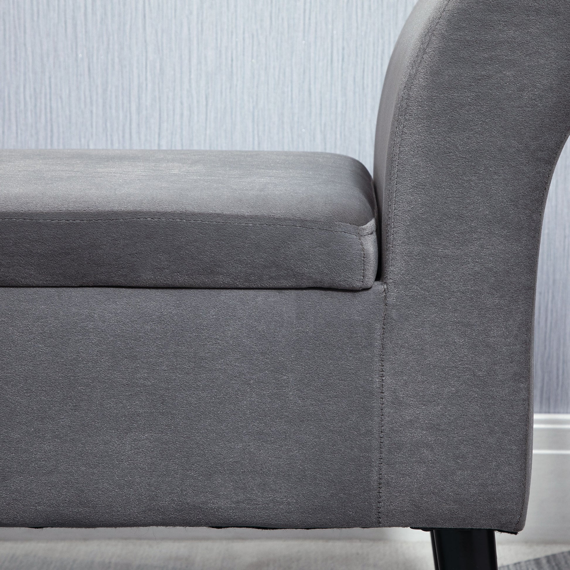 Bedroom Storage Bench with Arms, Entryway Bench in Velvet Effect Fabric and Rubberwood, End of Bed Bench, 111.5x41x65 cm, Gray