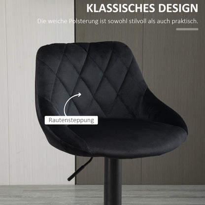 Bar Stool Set of 2 Barstool with Backrest, Velvet Look, Steel Frame, Height Adjustable Kitchen Chairs with Footrest Swivel Counter Stool, Black