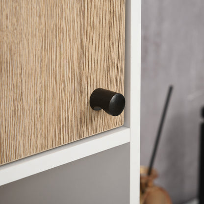 Tall Bathroom Column Auxiliary Cabinet with 2 Doors and 6 Shelves for Shower Toilet Bedroom Modern Style 31.5x30x169 cm White and Oak