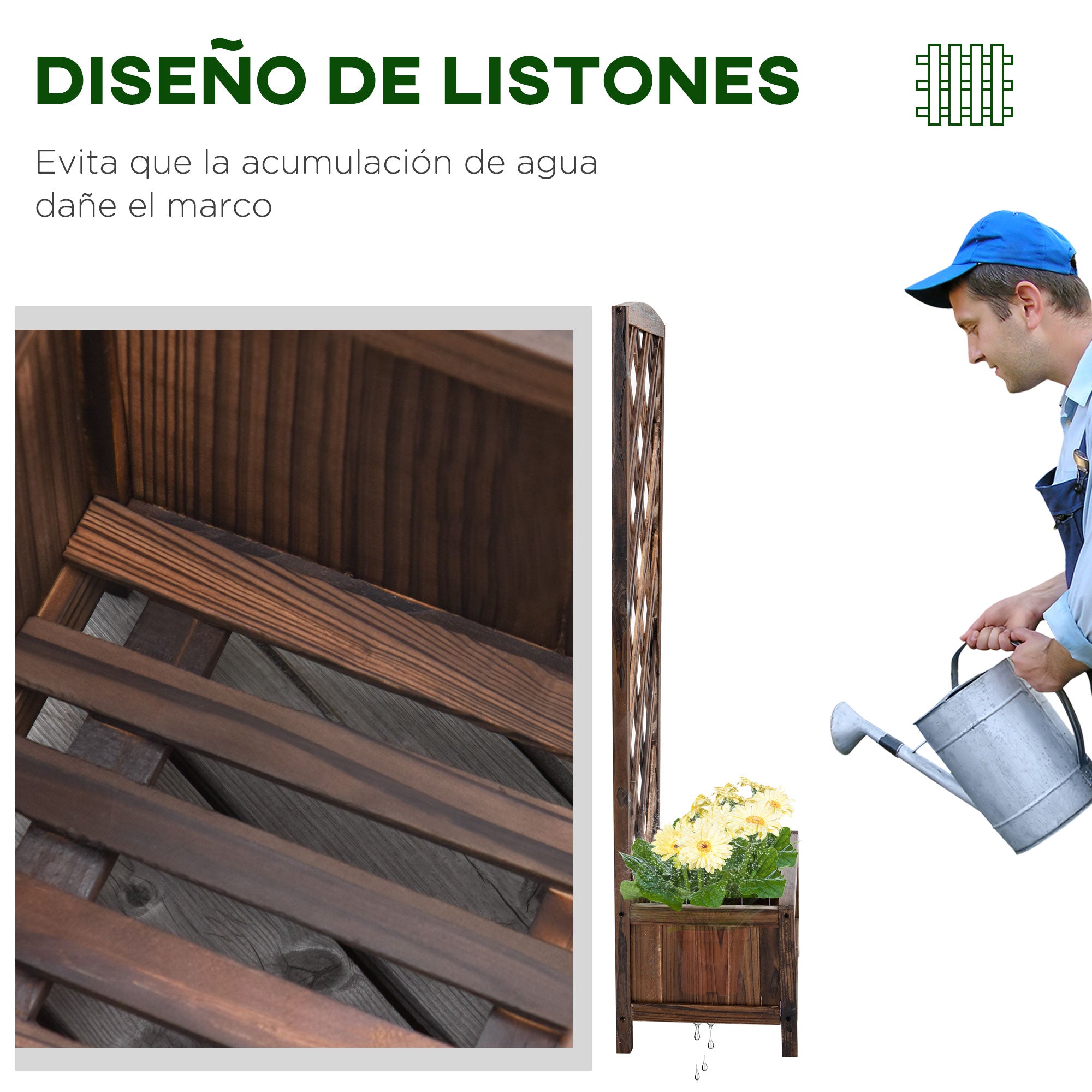 Planter with Trellis Wooden Garden Planter with Climbing Frame for Plants in Outdoor Terrace Garden Balcony 60x30x122.5 cm Brown