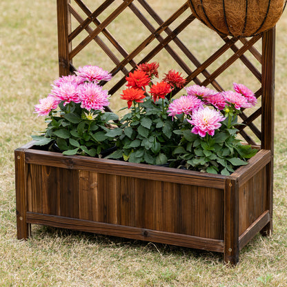Planter with Trellis Wooden Garden Planter with Climbing Frame for Plants in Outdoor Terrace Garden Balcony 60x30x122.5 cm Brown