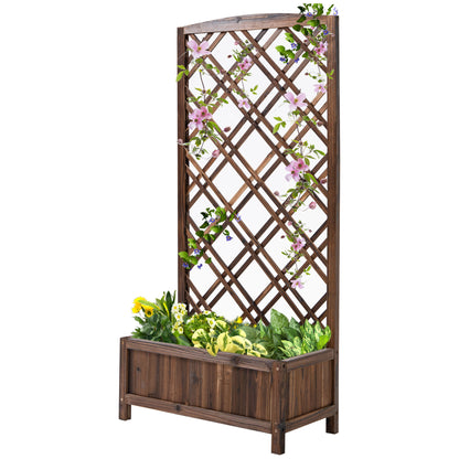 Planter with Trellis Wooden Garden Planter with Climbing Frame for Plants in Outdoor Terrace Garden Balcony 60x30x122.5 cm Brown