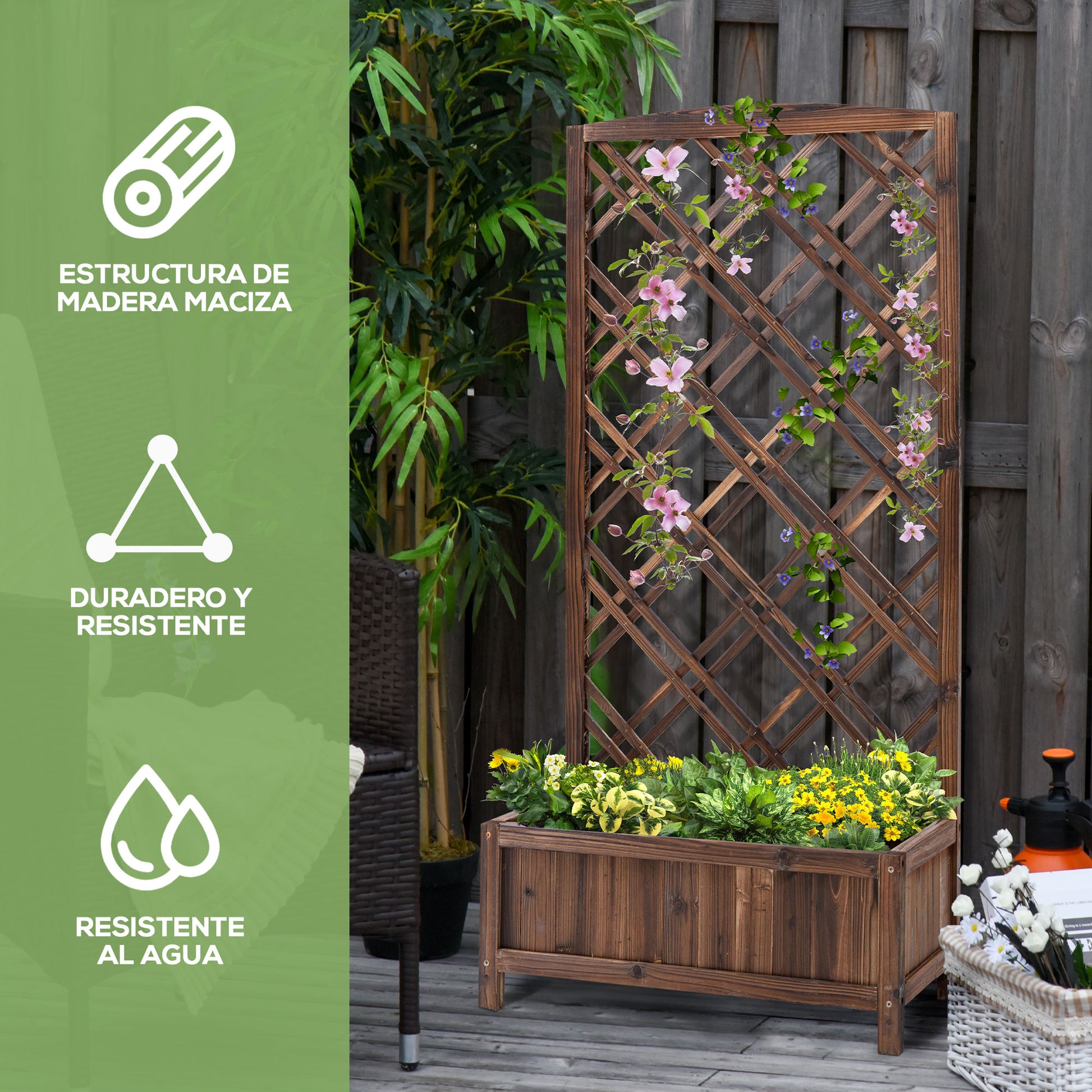 Planter with Trellis Wooden Garden Planter with Climbing Frame for Plants in Outdoor Terrace Garden Balcony 60x30x122.5 cm Brown