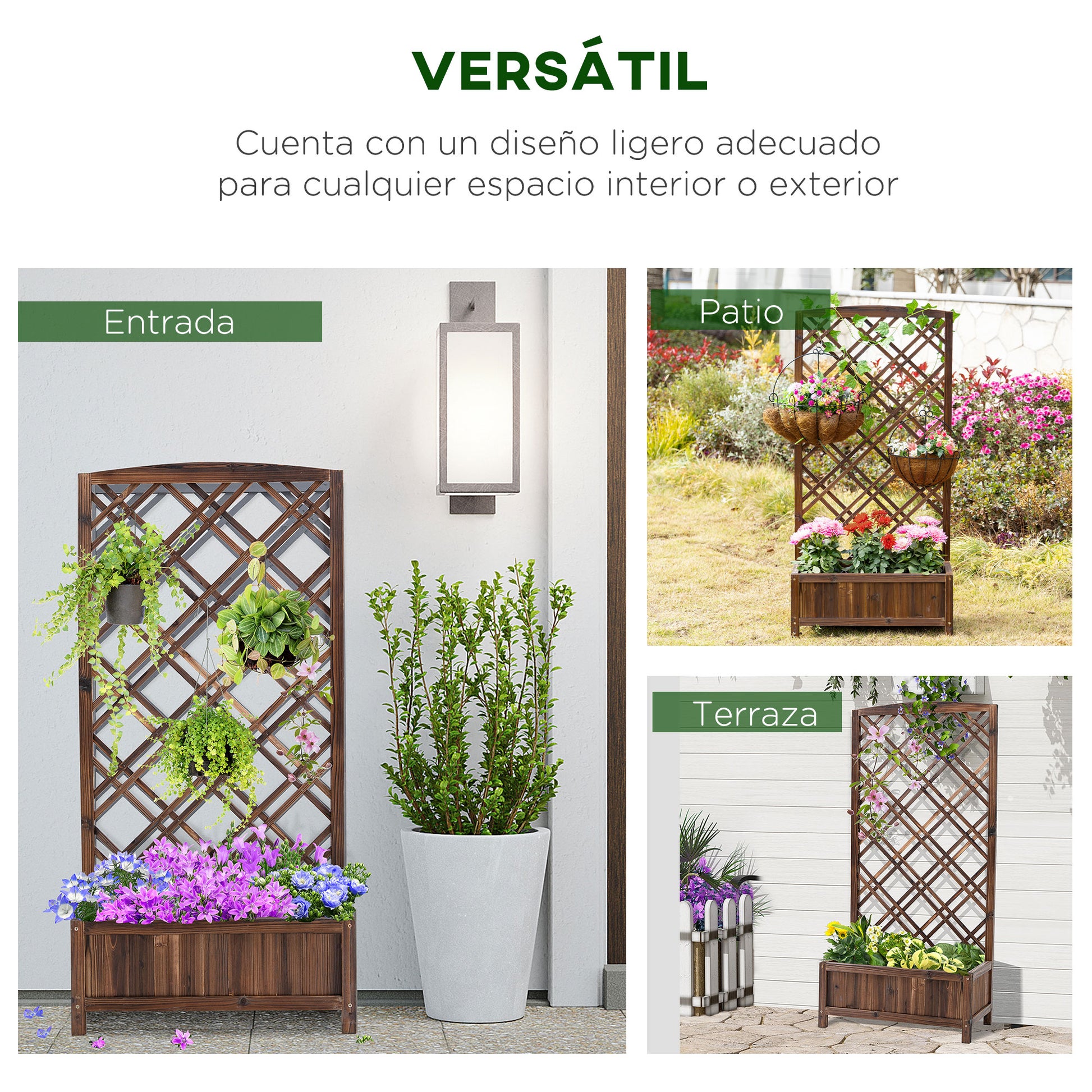Planter with Trellis Wooden Garden Planter with Climbing Frame for Plants in Outdoor Terrace Garden Balcony 60x30x122.5 cm Brown