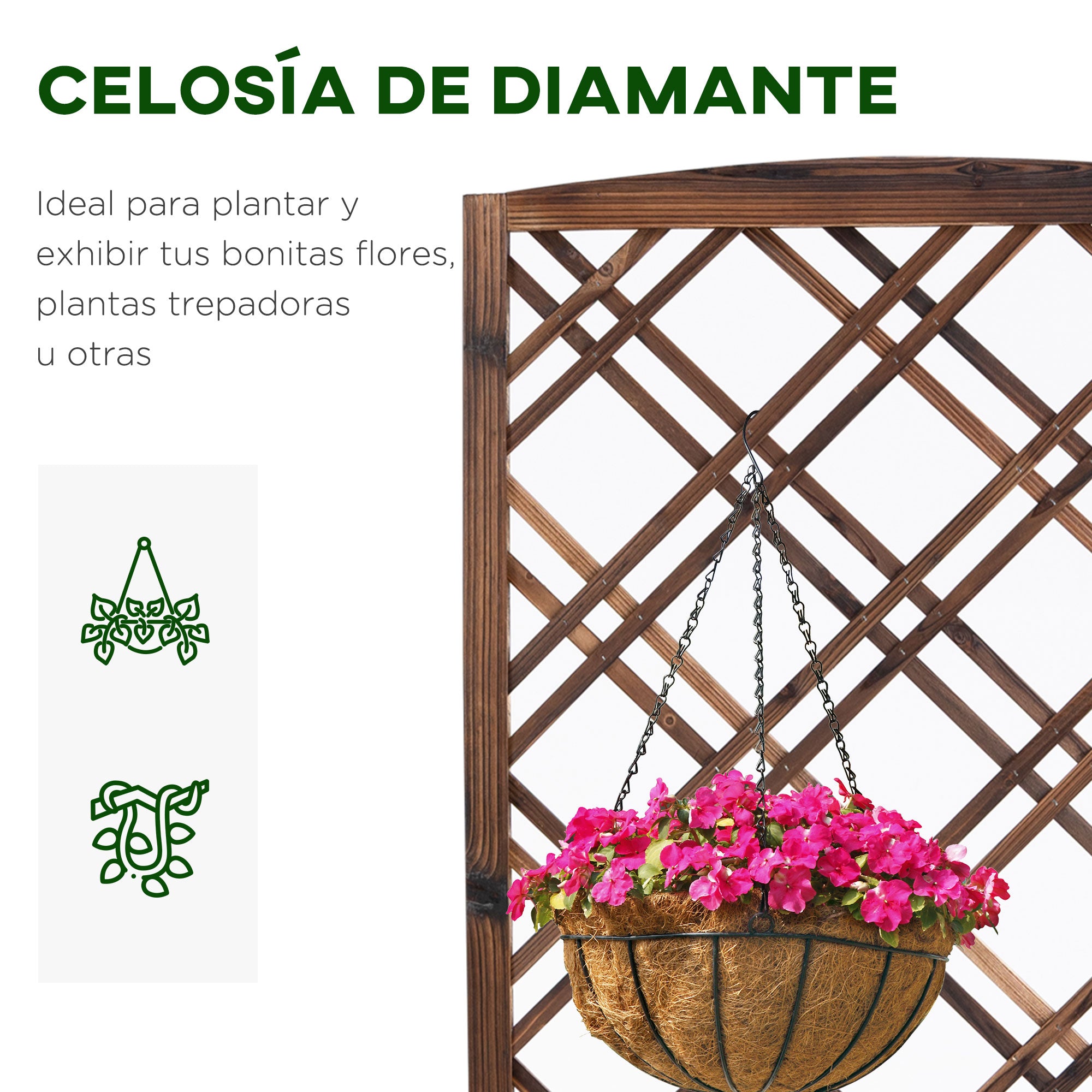 Planter with Trellis Wooden Garden Planter with Climbing Frame for Plants in Outdoor Terrace Garden Balcony 60x30x122.5 cm Brown